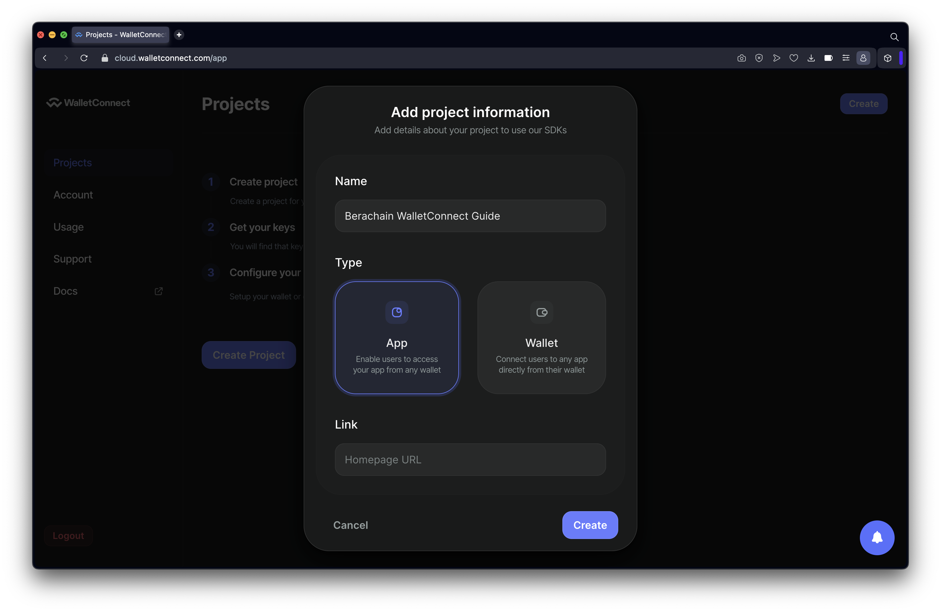 Guide Berachain WalletConnect Project Configuration