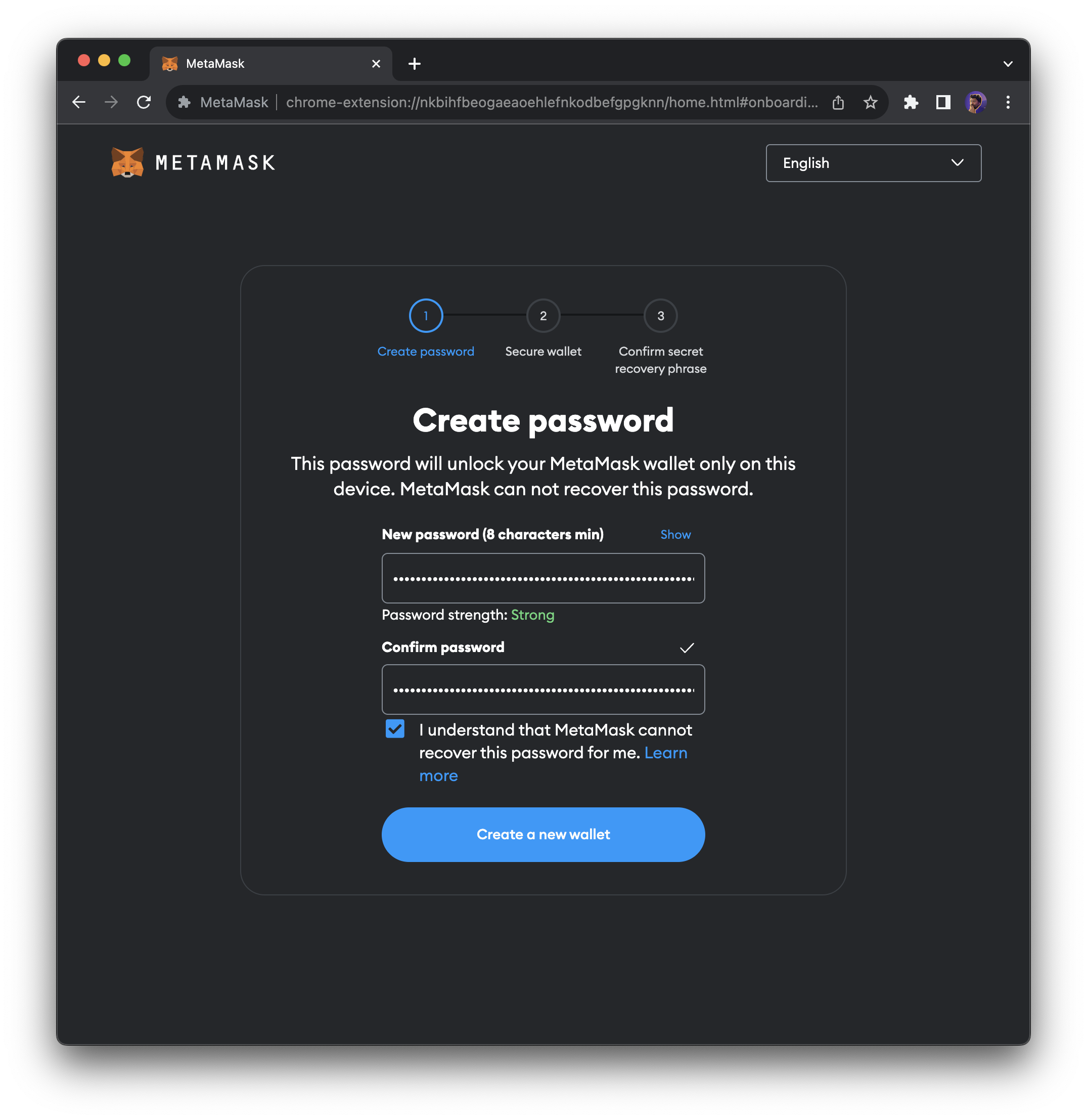 Metamask Create Password